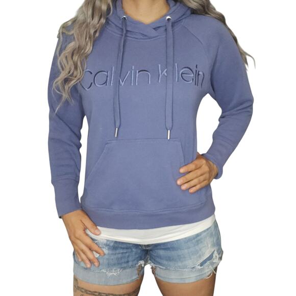 Calvin Klein Sweater Womens Small Blue Purple Periwinkle Hoodie Hooded Kangaroo - Picture 1 of 16
